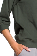 Bluza damska z opadającym ramieniem i rękawem 7/8 zielona me412
