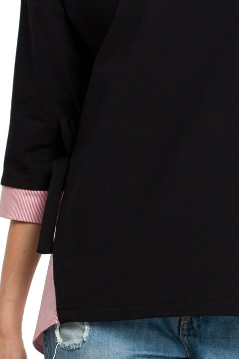 Bluza damska luźna z wiązaniem po bokach i rękawem 7/8 czarna me386 Bluza damska luźna z wiązaniem po bokach i rękawem 7/8 czarna me386