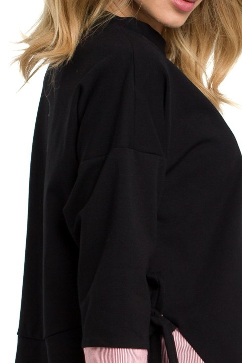 Bluza damska luźna z wiązaniem po bokach i rękawem 7/8 czarna me386 Bluza damska luźna z wiązaniem po bokach i rękawem 7/8 czarna me386