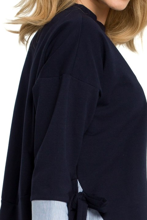 Bluza damska luźna z wiązaniem po bokach i rękawem 7/8 granatowa me386 Bluza damska luźna z wiązaniem po bokach i rękawem 7/8 granatowa me386