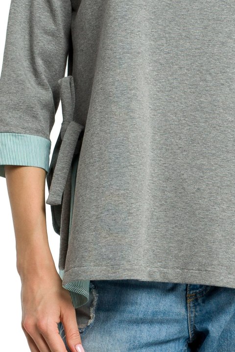 Bluza damska luźna z wiązaniem po bokach i rękawem 7/8 szara me386 Bluza damska luźna z wiązaniem po bokach i rękawem 7/8 szara me386