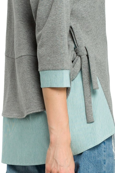 Bluza damska luźna z wiązaniem po bokach i rękawem 7/8 szara me386 Bluza damska luźna z wiązaniem po bokach i rękawem 7/8 szara me386