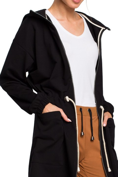 Długa bluza damska parka oversize z zamkiem i kapturem czarna me416 Długa bluza damska parka oversize z zamkiem i kapturem czarna me416
