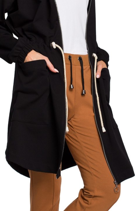 Długa bluza damska parka oversize z zamkiem i kapturem czarna me416 Długa bluza damska parka oversize z zamkiem i kapturem czarna me416