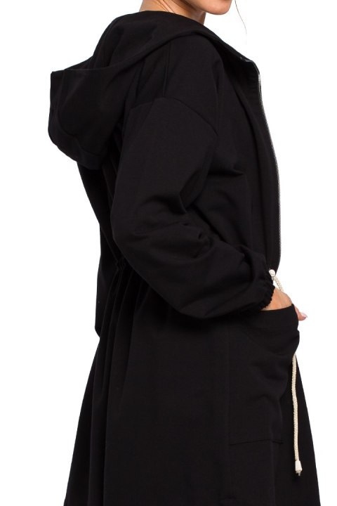 Długa bluza damska parka oversize z zamkiem i kapturem czarna me416 Długa bluza damska parka oversize z zamkiem i kapturem czarna me416