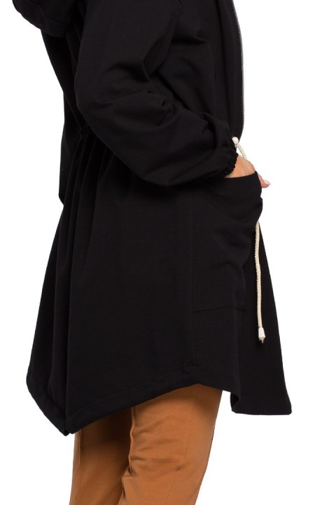 Długa bluza damska parka oversize z zamkiem i kapturem czarna me416 Długa bluza damska parka oversize z zamkiem i kapturem czarna me416