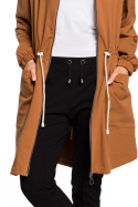 Długa bluza damska parka oversize z zamkiem i kapturem karmelowa me416
