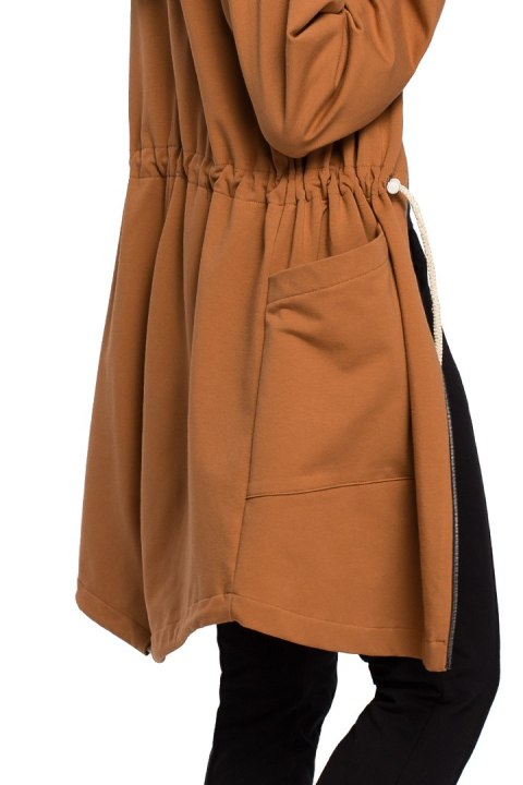 Długa bluza damska parka oversize z zamkiem i kapturem karmelowa me416 Długa bluza damska parka oversize z zamkiem i kapturem karmelowa me416