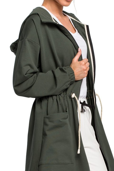 Długa bluza damska parka oversize z zamkiem i kapturem zielony me416 Długa bluza damska parka oversize z zamkiem i kapturem zielony me416