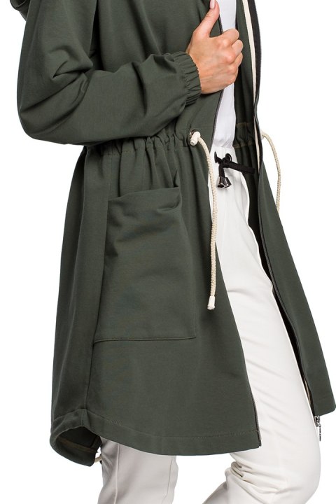 Długa bluza damska parka oversize z zamkiem i kapturem zielony me416 Długa bluza damska parka oversize z zamkiem i kapturem zielony me416