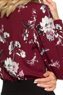 Bluzka damska koszulowa w kwiaty z długim rękawem bordowa me408