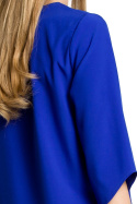 Bluzka damska asymetryczna luźna z krótkim rękawem chabrowa me359