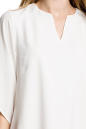 Bluzka damska asymetryczna luźna z krótkim rękawem ecru me359