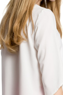 Bluzka damska asymetryczna luźna z krótkim rękawem ecru me359