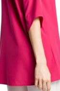 Bluzka damska asymetryczna luźna z krótkim rękawem różowa me359