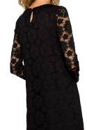 Sukienka trapezowa koronkowa midi z długim rękawem czarna me406