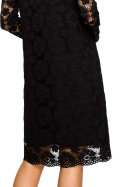 Sukienka trapezowa koronkowa midi z długim rękawem czarna me406