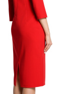Ołówkowa sukienka z przeszyciem i pękniętym dekoltem czerwona me366