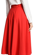 Spódnica rozkloszowana midi z paskiem wiązana w pasie czerwona me367