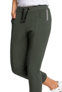 Spodnie damskie z gumką i troczkami w pasie nogawki 7/8 zielone me411