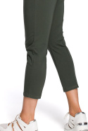 Spodnie damskie z gumką i troczkami w pasie nogawki 7/8 zielone me411