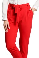 Spodnie damskie chinosy z wysokim stanem i paskiem czerwone me363