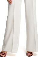 Spodnie damskie z szerokimi nogawkami na kant ecru me378