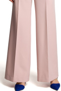 Spodnie damskie z szerokimi nogawkami na kant pudrowe me378