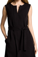 Sukienka bez rękawów z plisą o prostym fasonie czarna me365