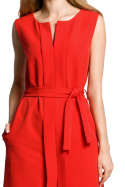 Sukienka bez rękawów z plisą o prostym fasonie czerwona me365