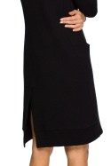 Prosta sukienka midi ze ściągaczami i długim rękawem czarna me404