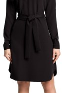 Sukienka koszulowa midi wiązana z długim rękawem czarna me361