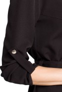Sukienka koszulowa midi wiązana z długim rękawem czarna me361