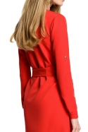 Sukienka koszulowa midi wiązana z długim rękawem czerwona me361