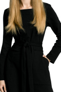 Sukienka dresowa maxi z długim rękawem wiązana w pasie czarna me354