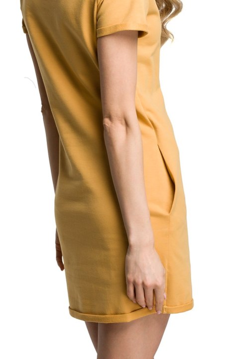Sukienka dresowa dopasowana mini z krótkim rękawem żółta me374 Sukienka dresowa dopasowana mini z krótkim rękawem żółta me374