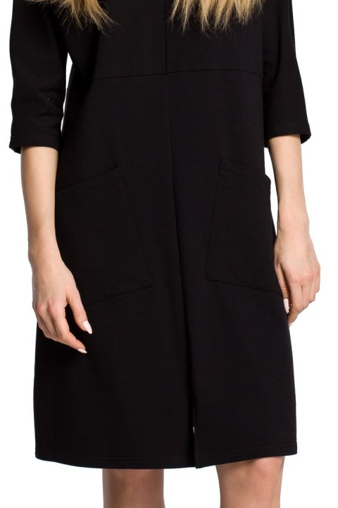 Sukienka dresowa midi oversize z kieszeniami rękaw 3/4 czarna me353 Sukienka dresowa midi oversize z kieszeniami rękaw 3/4 czarna me353