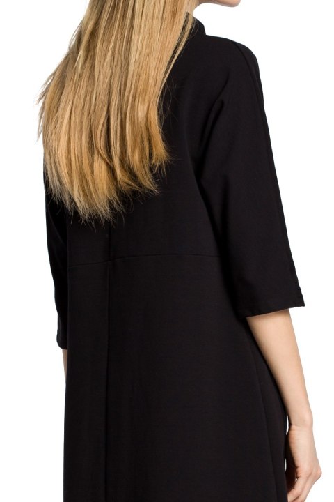Sukienka dresowa midi oversize z kieszeniami rękaw 3/4 czarna me353 Sukienka dresowa midi oversize z kieszeniami rękaw 3/4 czarna me353