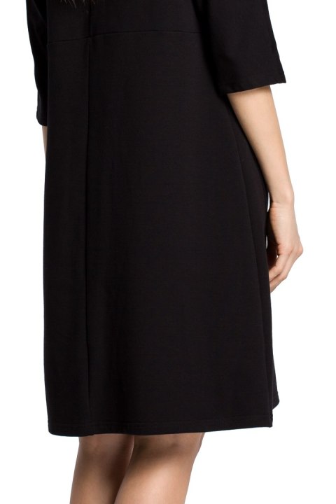 Sukienka dresowa midi oversize z kieszeniami rękaw 3/4 czarna me353 Sukienka dresowa midi oversize z kieszeniami rękaw 3/4 czarna me353