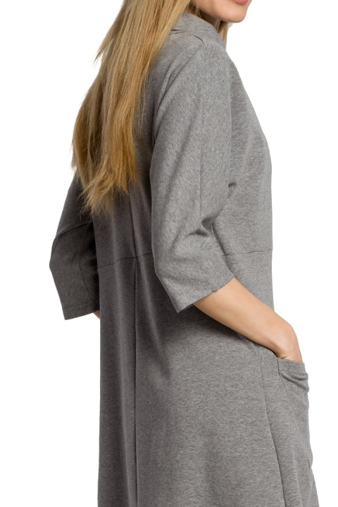 Sukienka dresowa midi oversize z kieszeniami rękaw 3/4 szara me353 Sukienka dresowa midi oversize z kieszeniami rękaw 3/4 szara me353