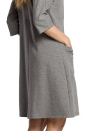 Sukienka dresowa midi oversize z kieszeniami rękaw 3/4 szara me353