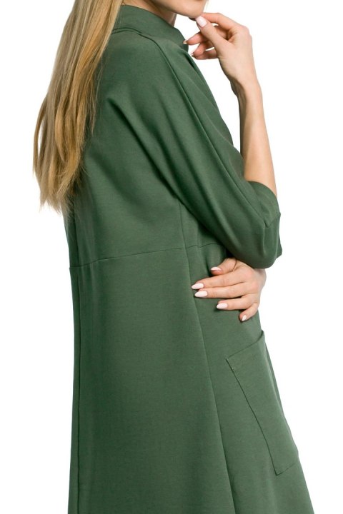 Sukienka dresowa midi oversize z kieszeniami rękaw 3/4 zielona me353 Sukienka dresowa midi oversize z kieszeniami rękaw 3/4 zielona me353
