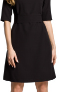 Sukienka trapezowa midi z paskiem lub bez krótki rękaw czarna me362