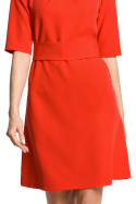 Sukienka trapezowa midi z paskiem lub bez krótki rękaw czerwona me362