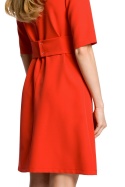 Sukienka trapezowa midi z paskiem lub bez krótki rękaw czerwona me362