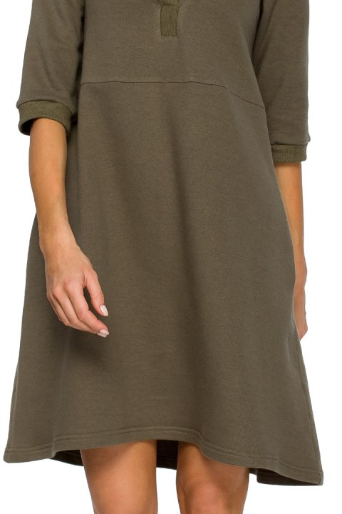 Sukienka trapezowa midi z rękawem 3/4 i dekoltem V khaki me403 Sukienka trapezowa midi z rękawem 3/4 i dekoltem V khaki me403