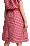 Sukienka wiskozowa midi w kratkę z gumką w pasie czerwona me376