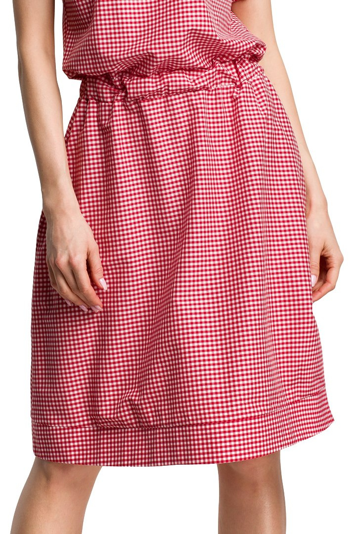 Sukienka wiskozowa midi w kratkę z gumką w pasie czerwona me376 Sukienka wiskozowa midi w kratkę z gumką w pasie czerwona me376