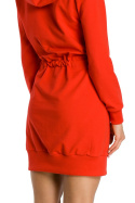 Sukienka dresowa mini z kapturem i długim rękawem czerwona me352