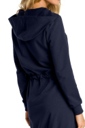 Sukienka dresowa mini z kapturem i długim rękawem granatowa me352